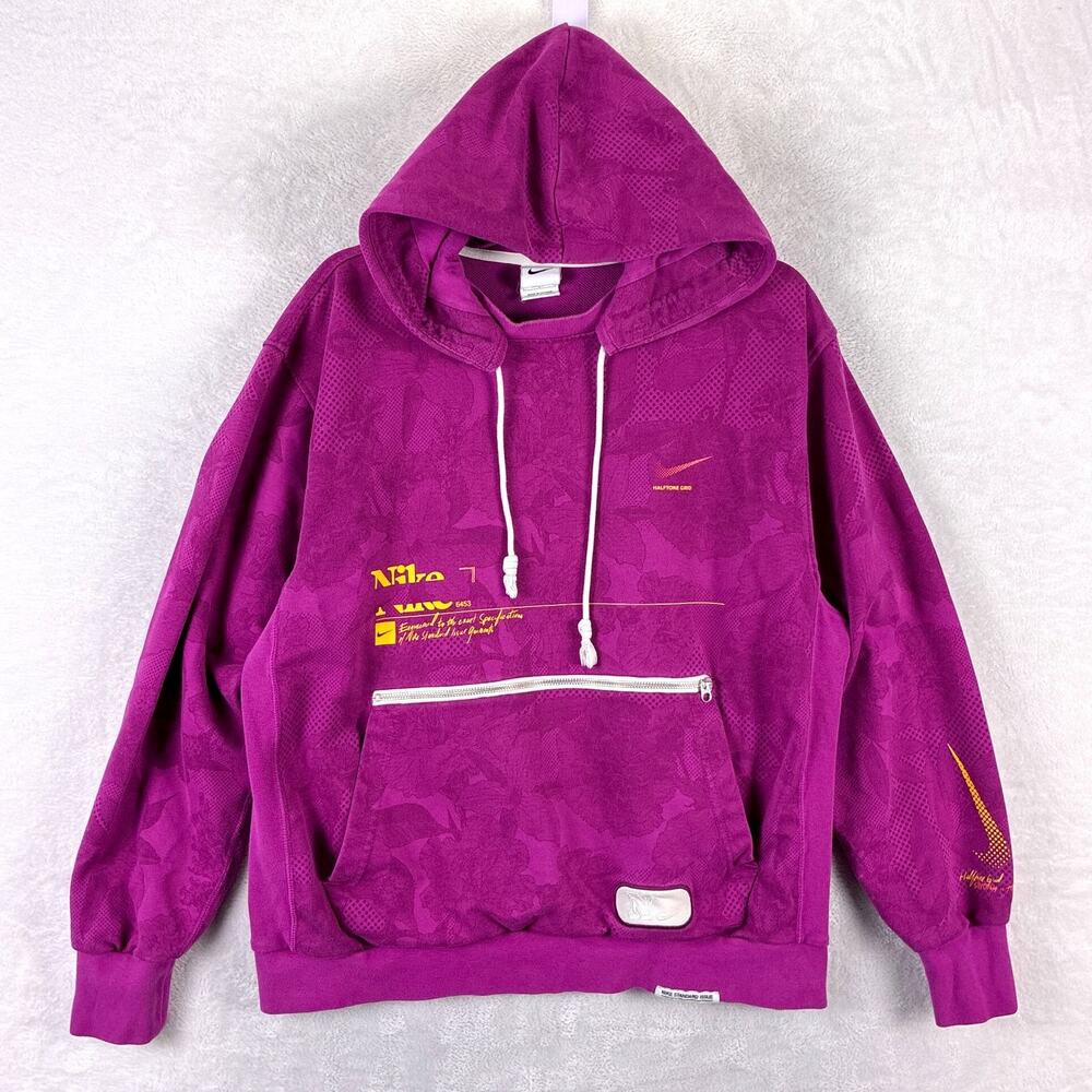 Nike Standard Issue Hoodie Men L Pink Floral Dri-FIT Drawstring Streetwear Y2K